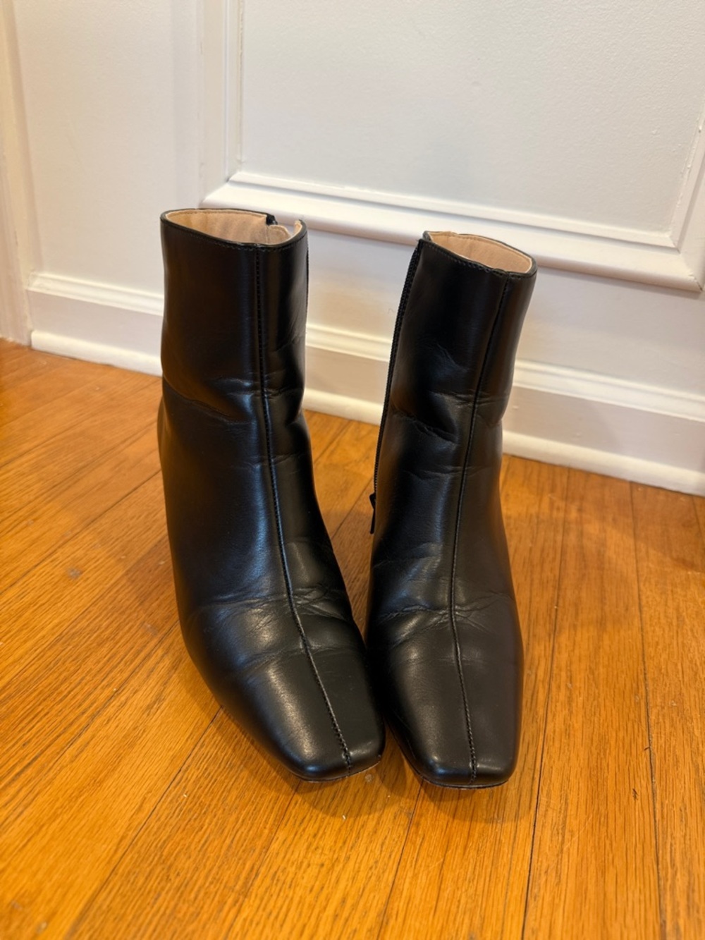 Journee Collection Black Leather Square-Toe Ankle Boots